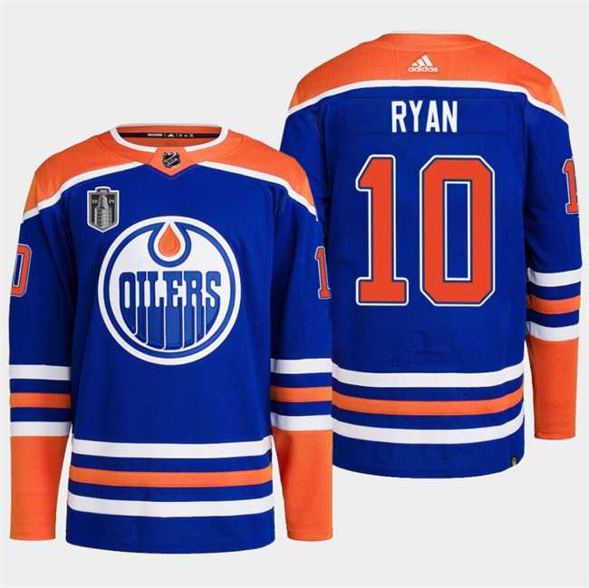 Mens Edmonton Oilers #10 Derek Ryan Royal 2024 Stanley Cup Final Patch Stitched Jersey Dzhi